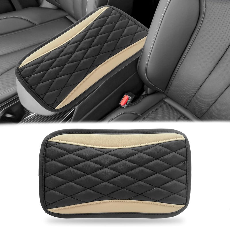 Vrasly Car Center Console Cover, Universal Leather Waterproof Armrest Seat Box Cover Protector, Comfortable Car Decor Accessories Fit for Most Cars, Vehicles, SUVs-khaki - Image 1